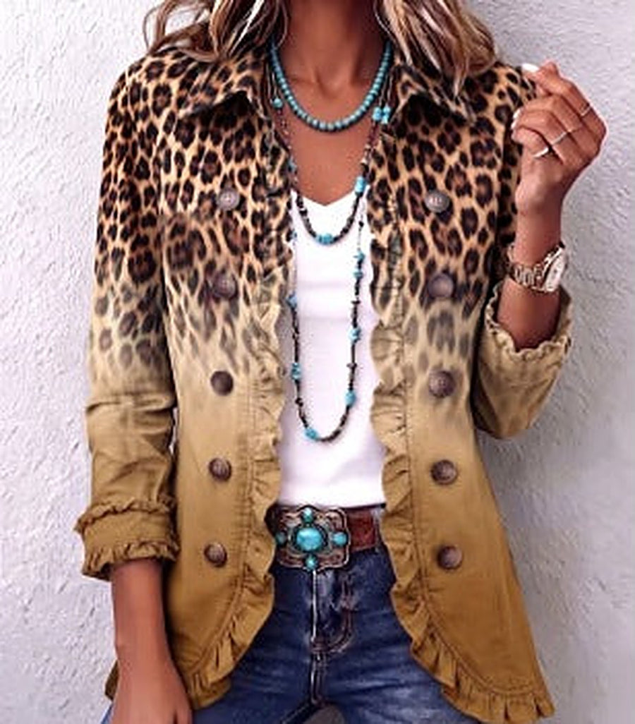Beverley | Ochre Leopard Ombre Ruffle Blazer