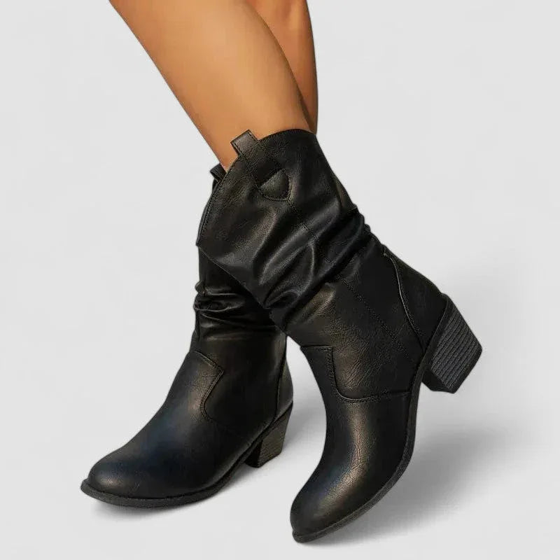 Blythe | Slouch Leather-Look Western Ankle Boots, colour Black