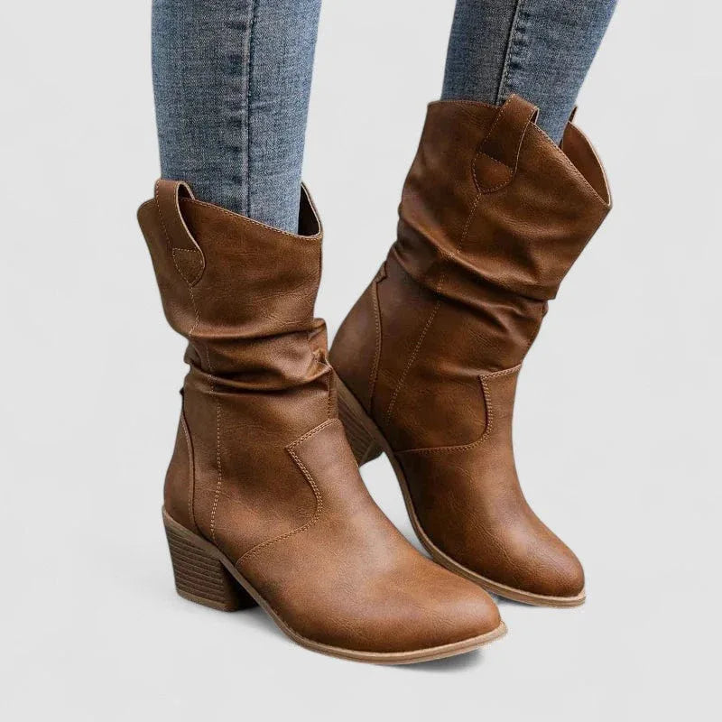 Blythe | Slouch Leather-Look Western Ankle Boots