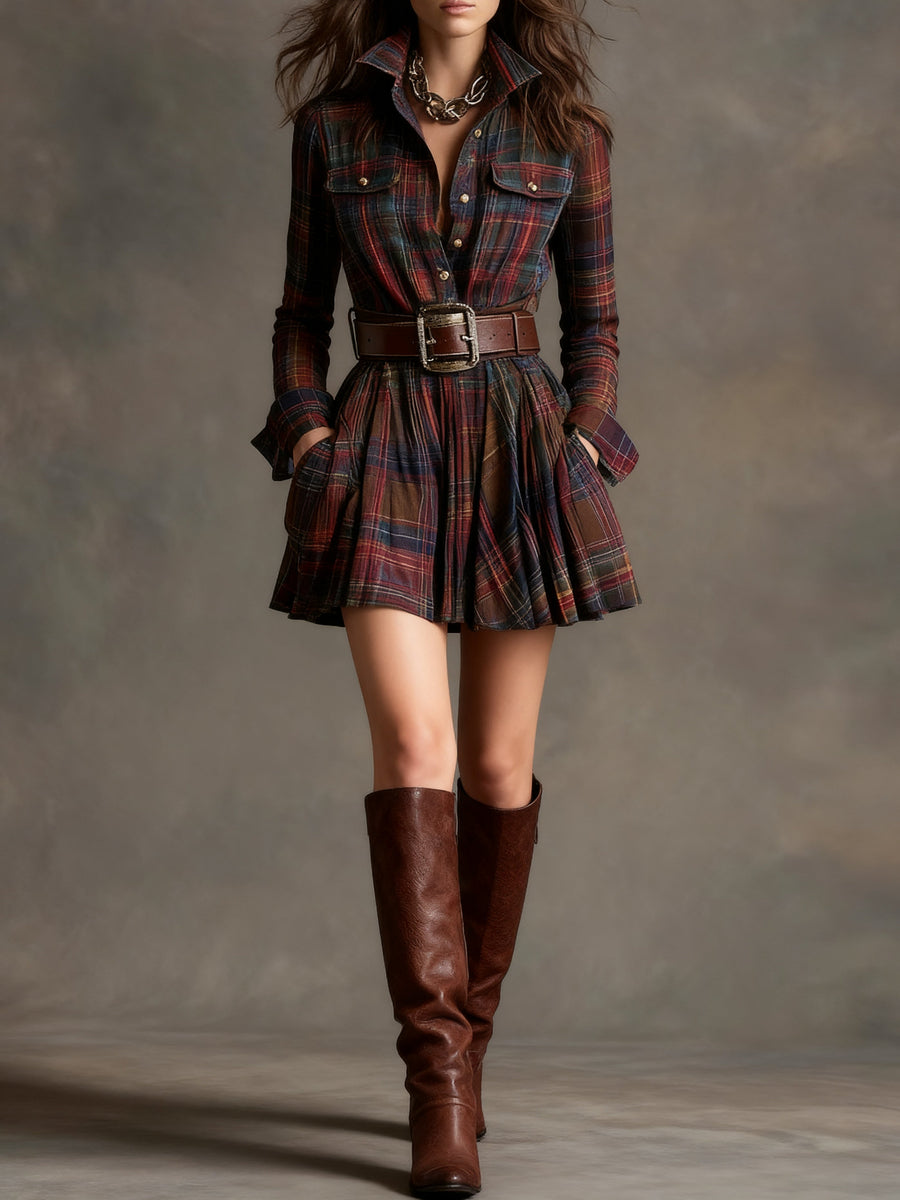 Bridget | Belted Check Mini Shirt Dress