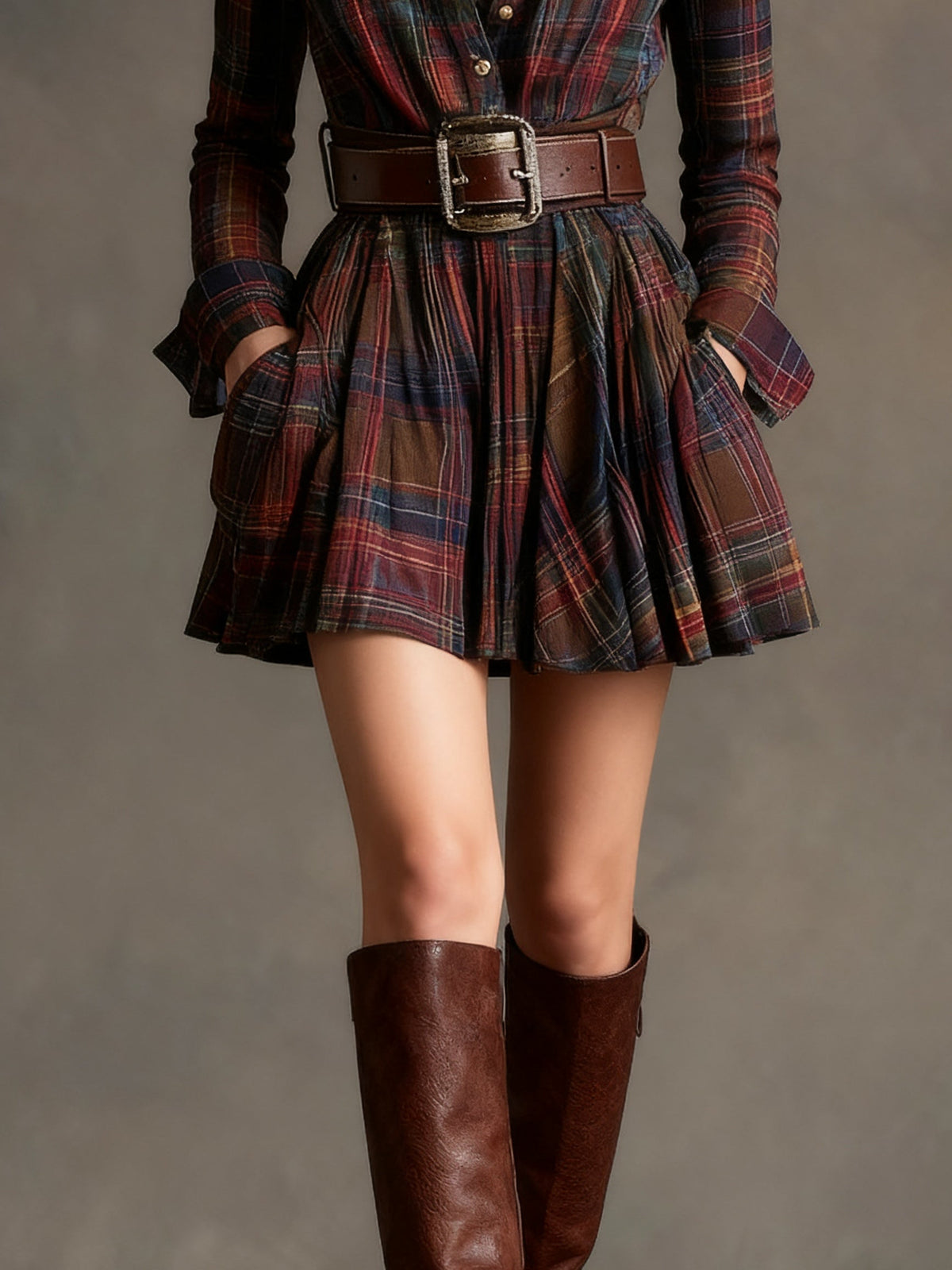 Bridget | Belted Check Mini Shirt Dress, colour Red Check