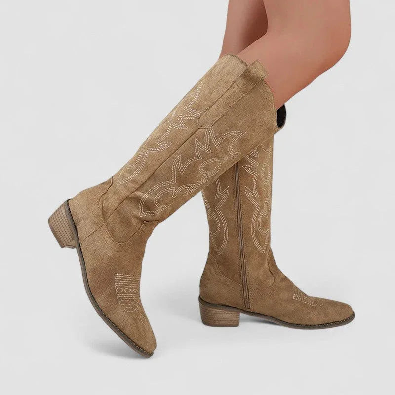 Bronwen | Embroidered Western Knee-High Boots