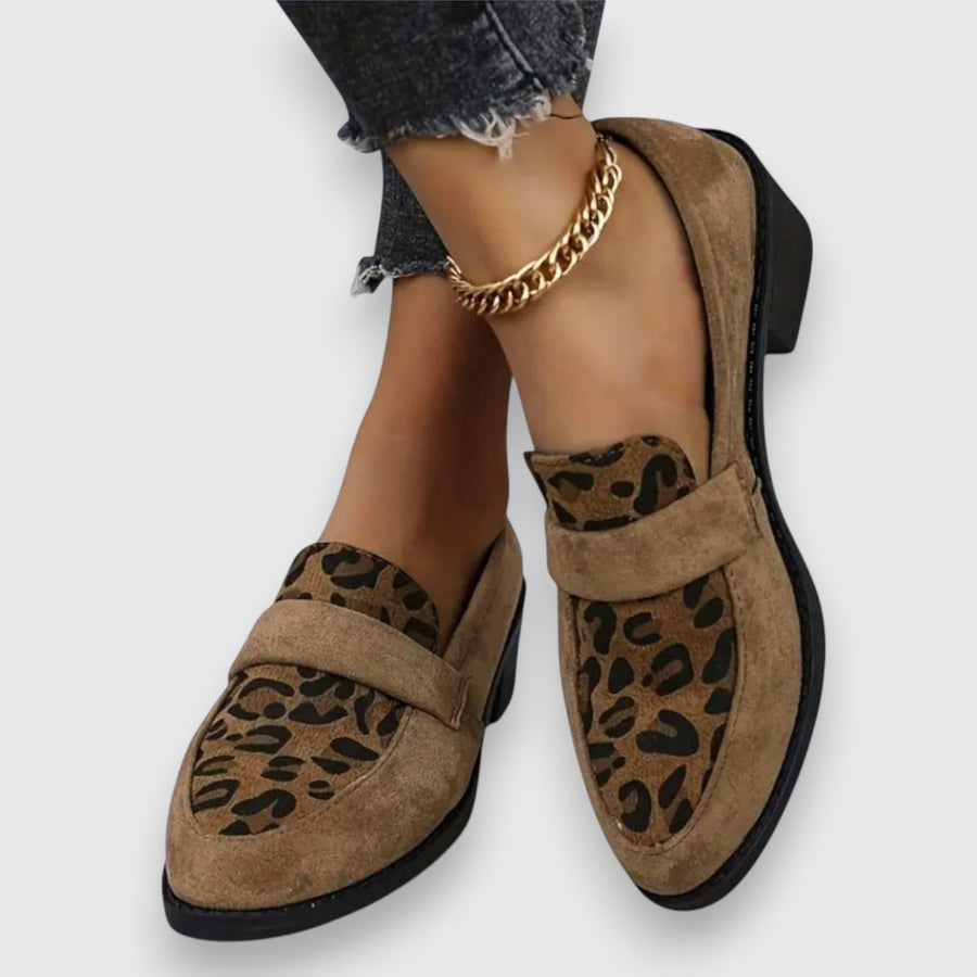 Bruna | Leopard Panel Block Heel Loafers