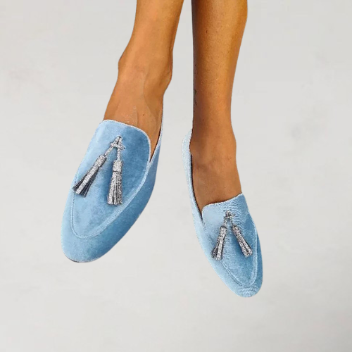 Brynlee | Light Blue Velvet-Look Tassel Loafers, colour Blue