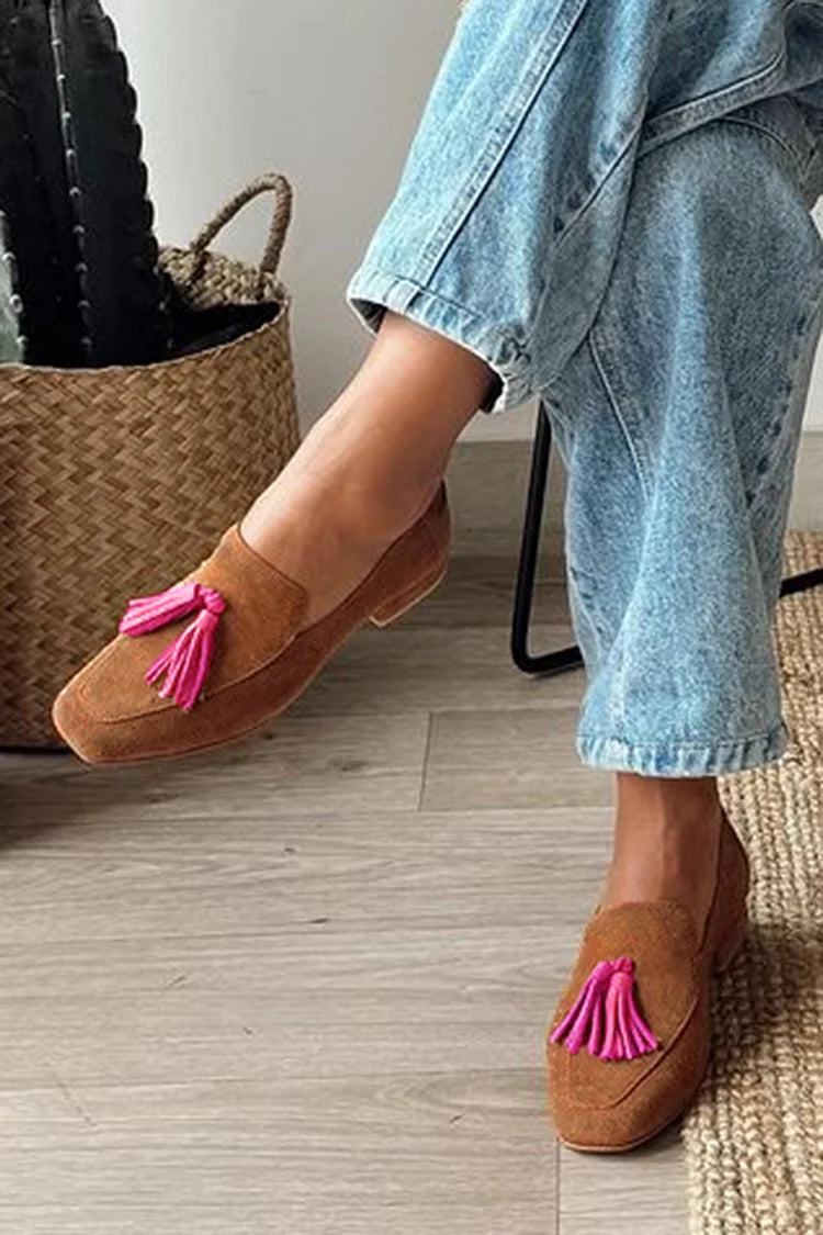 Calla | Tan Pink Tassel Loafers