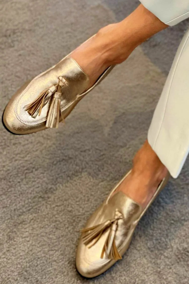 Candida | Gold Metallic Tassel Loafers, colour Gold