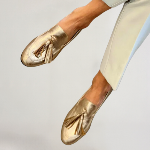 Candida | Gold Metallic Tassel Loafers, colour Gold