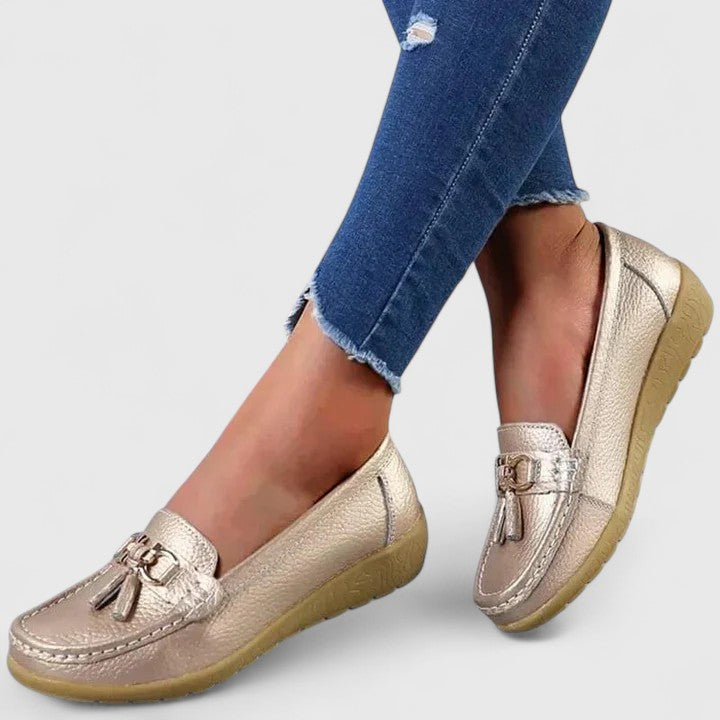 Carmen | Tassel Wedge Moccasins, colour Gold