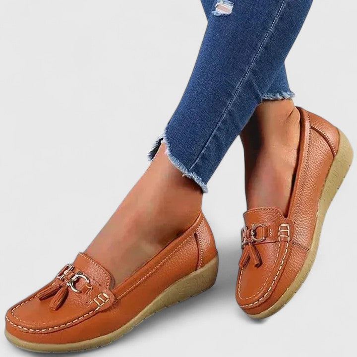 Carmen | Tassel Wedge Moccasins, colour Orange
