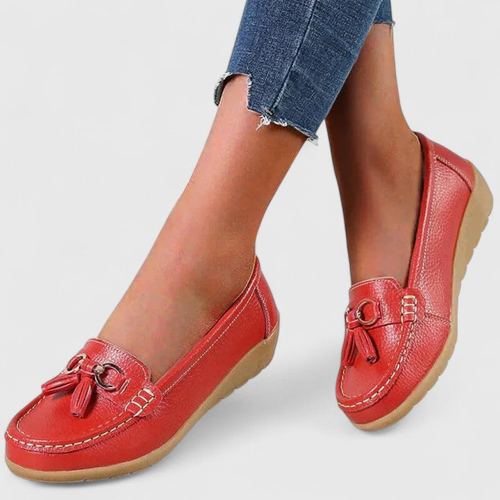 Carmen | Tassel Wedge Moccasins, colour Red