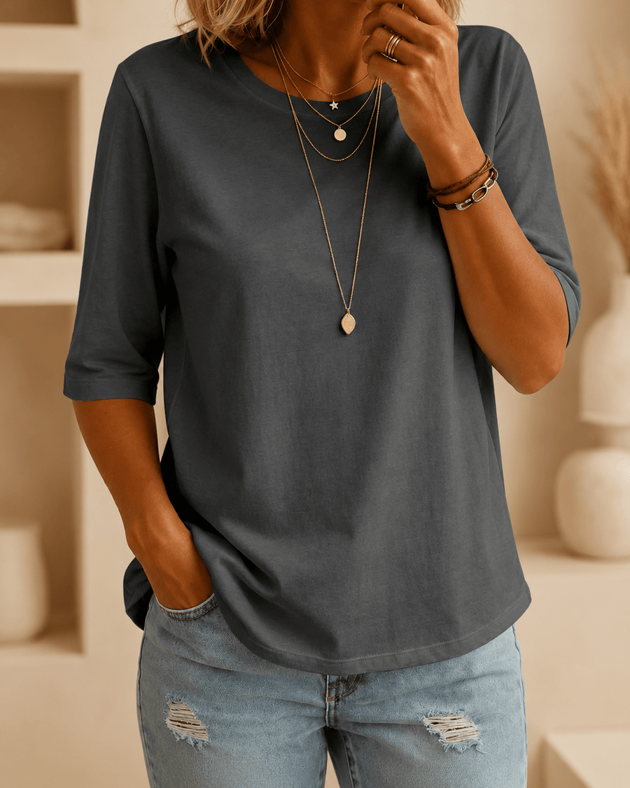 Carrie | Dark Grey Round Neck Tee