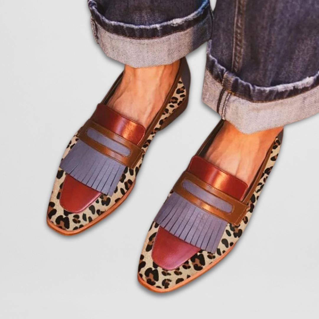 Carla | Leopard Fringe Loafers, colour Brown