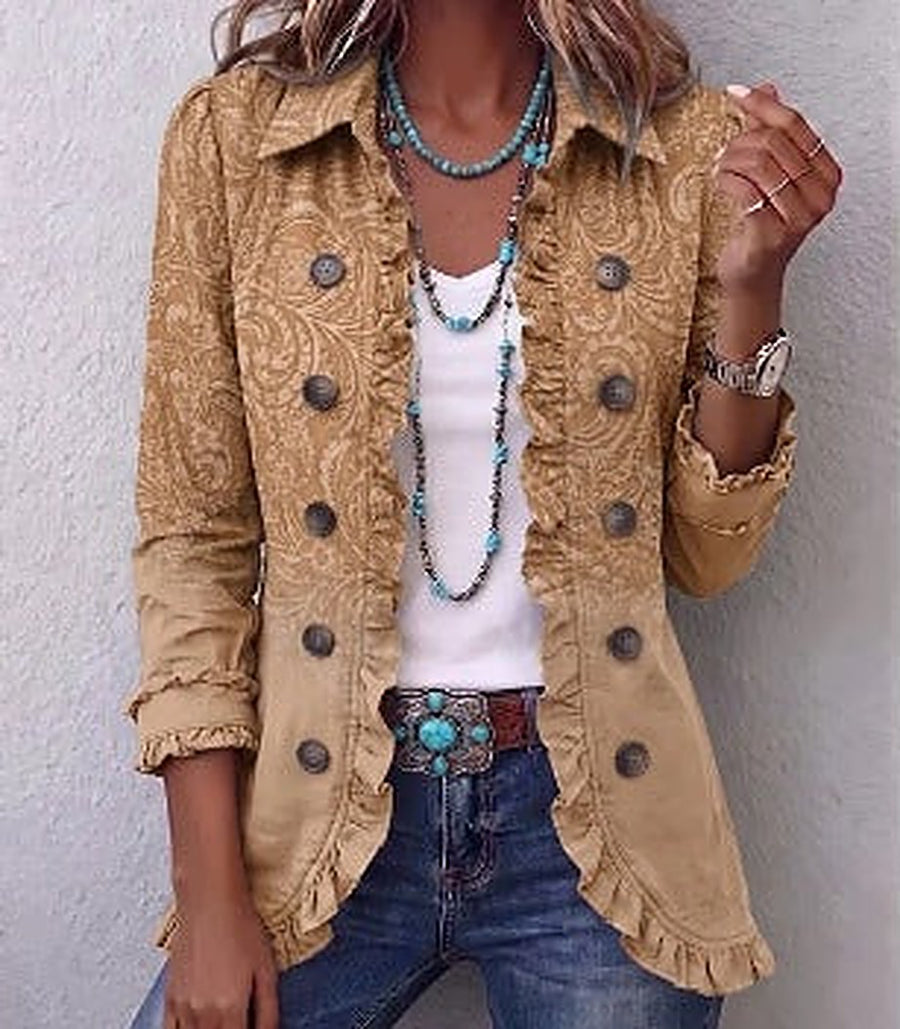 Clarice | Camel Western Print Ruffle Jacket