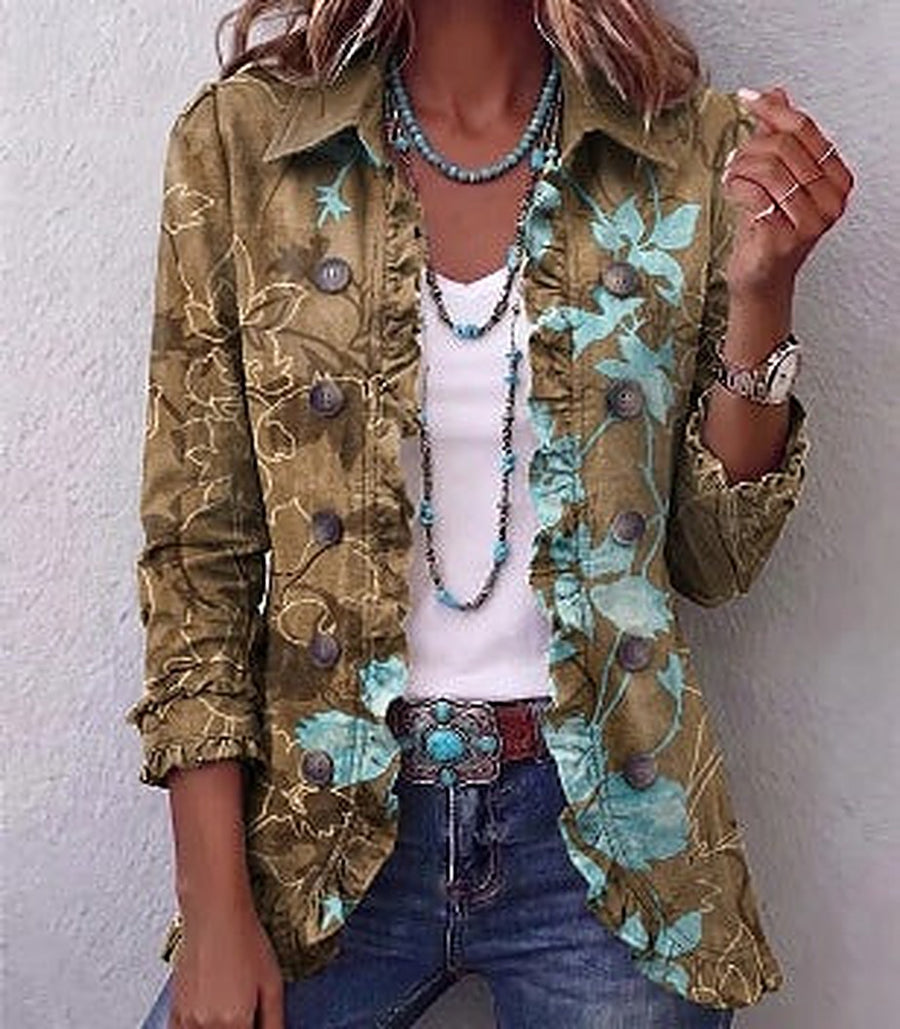 Clemmie | Khaki Floral Ombre Ruffle Jacket