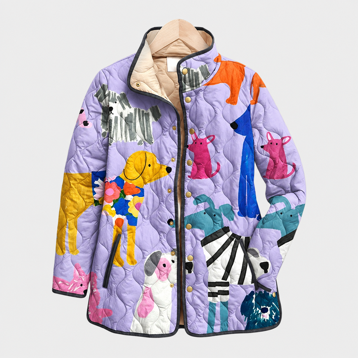 Constance | Lilac Dog Print Quilted Jacket, colour Lilac