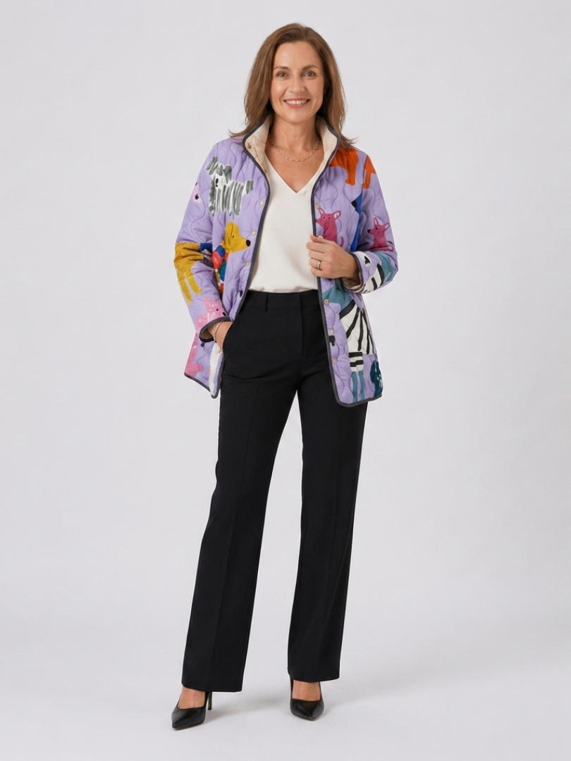 Constance | Lilac Dog Print Quilted Jacket, colour Lilac