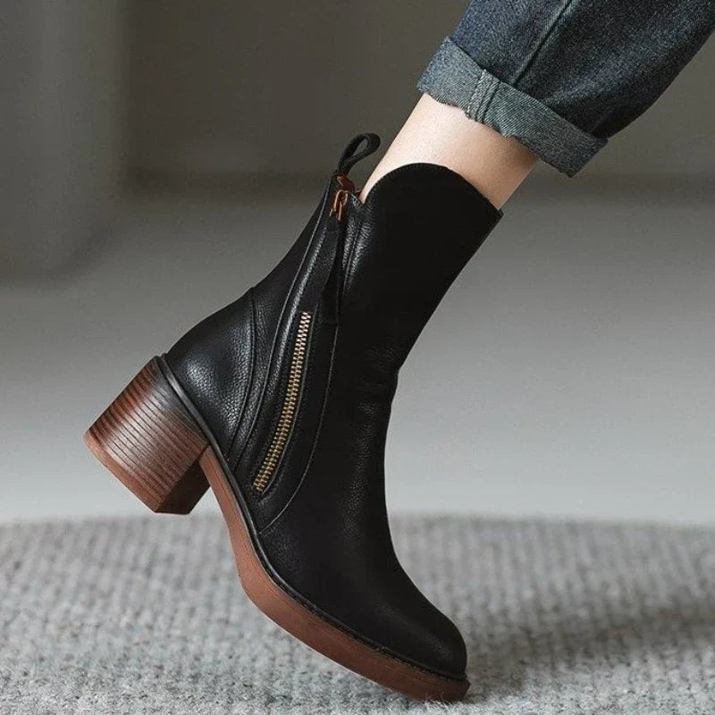 Cosima | Leather-Look Block Heel Ankle Boots, colour Black