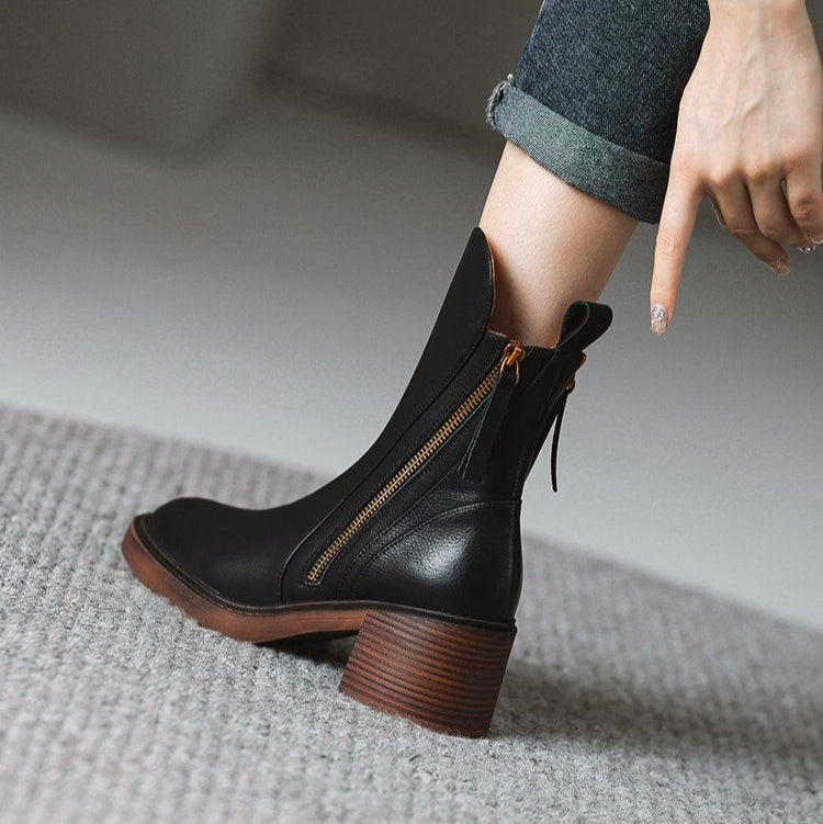 Cosima | Leather-Look Block Heel Ankle Boots, colour Black