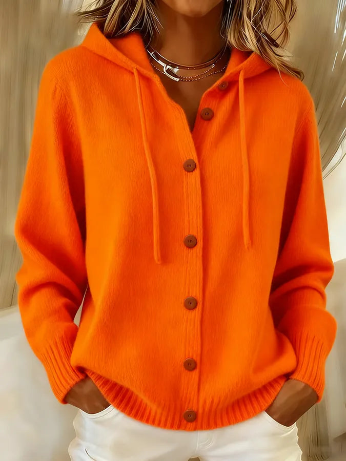 Cressida | Drawstring Hooded Cardigan, colour Orange
