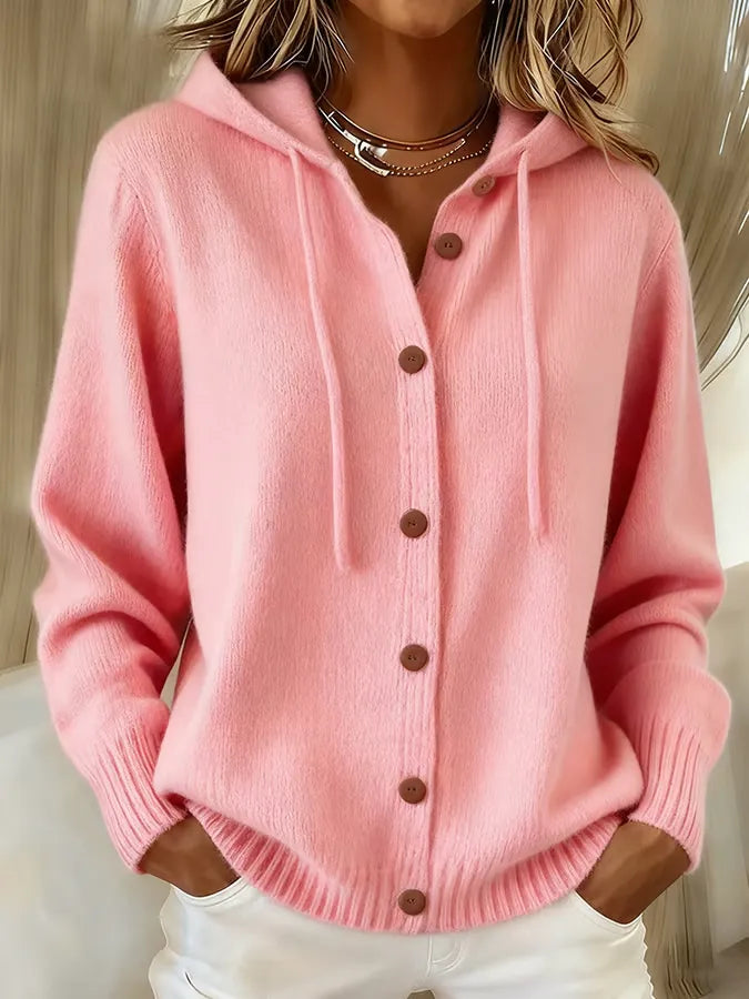 Cressida | Drawstring Hooded Cardigan, colour Pink