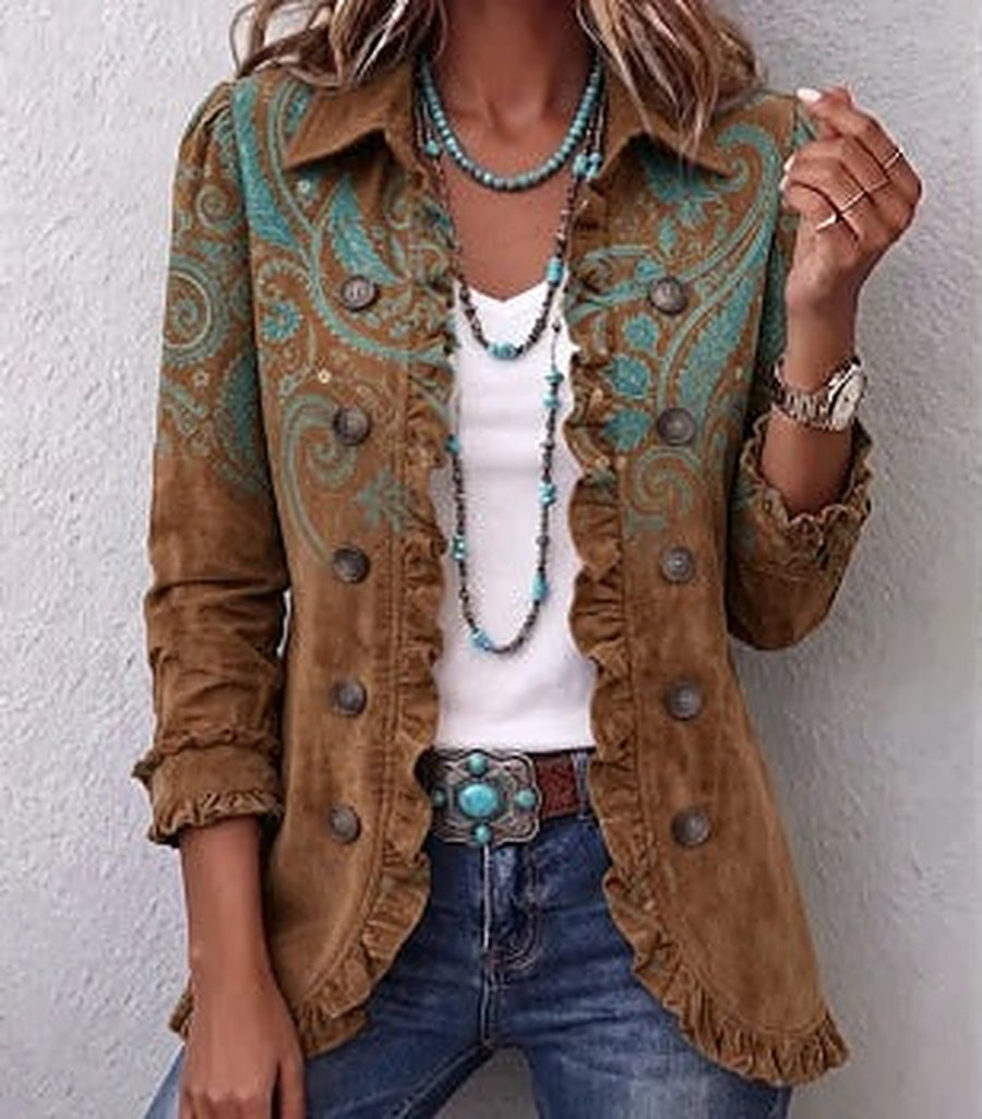Danica | Brown Paisley Ruffle Jacket