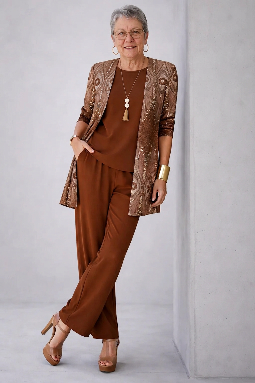 Delia | Rust Ornate Print Three-Piece Set