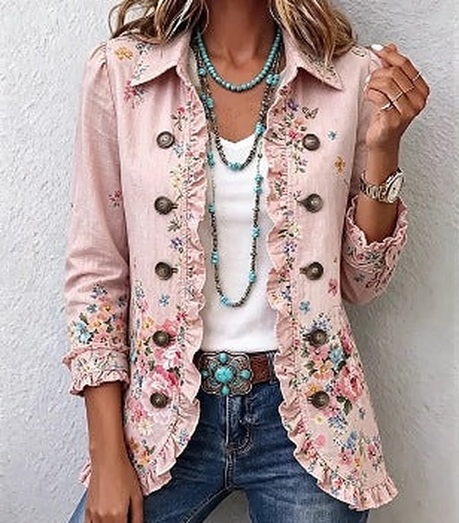 Delphia | Pale Pink Floral Ruffle Jacket, colour Pale Pink