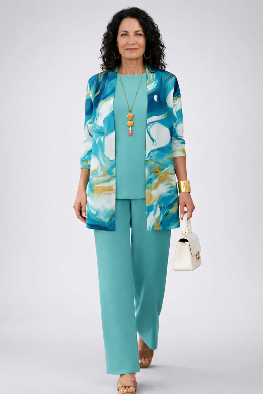 Dora | Turquoise Marble Print Three-Piece Set
