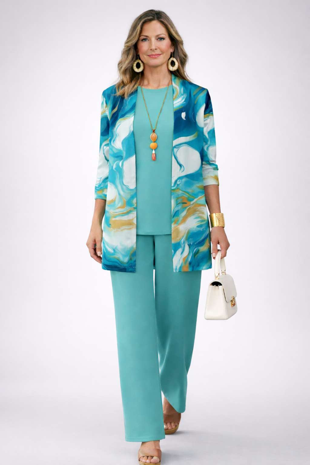 Dora | Turquoise Marble Print Three-Piece Set, colour Turquoise