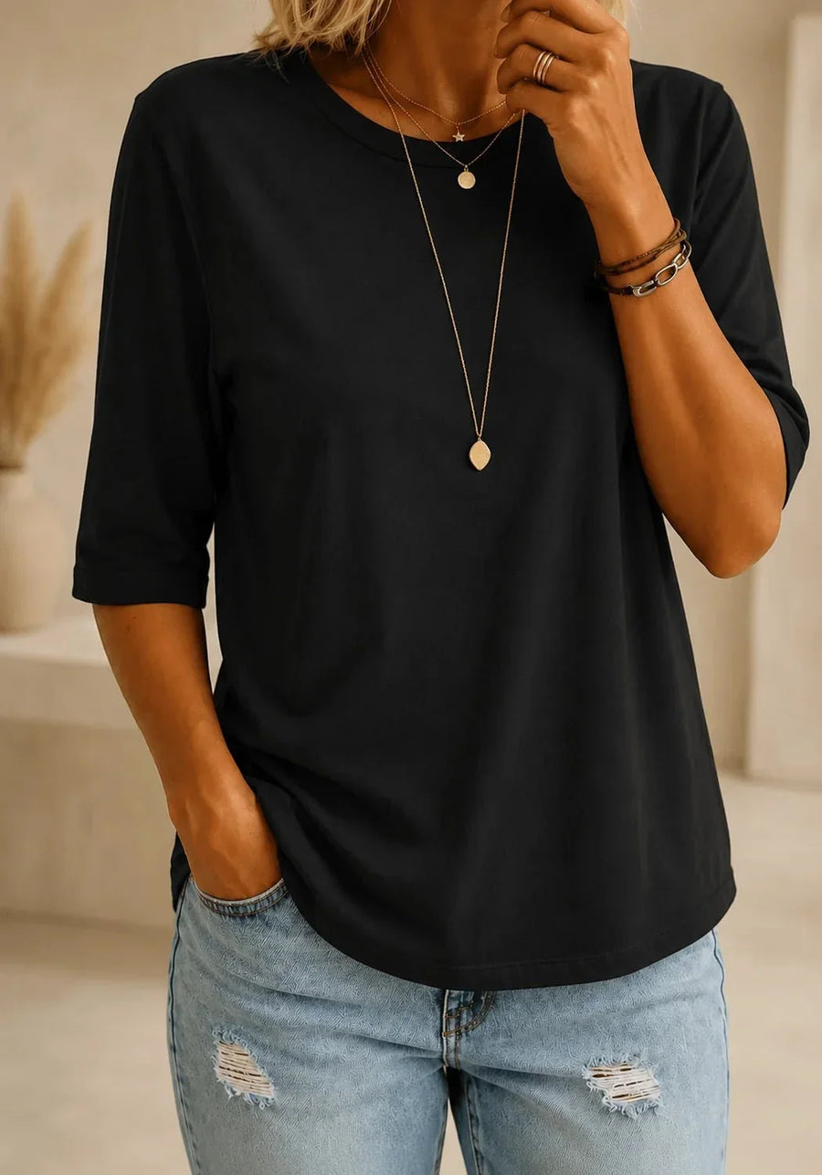 Doris | Black Round Neck Tee