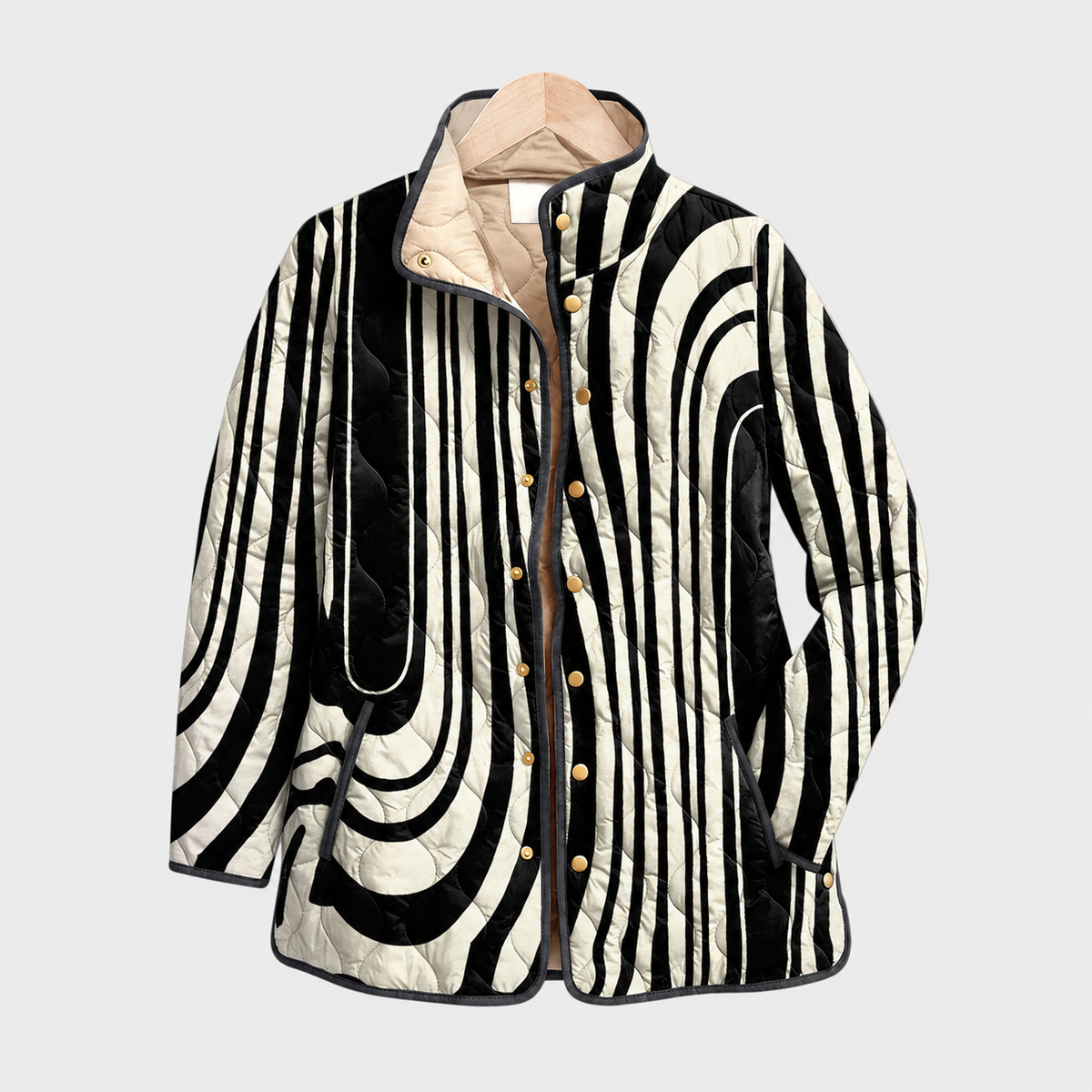 Edith | Zebra Swirl Quilted Jacket, colour Black/White