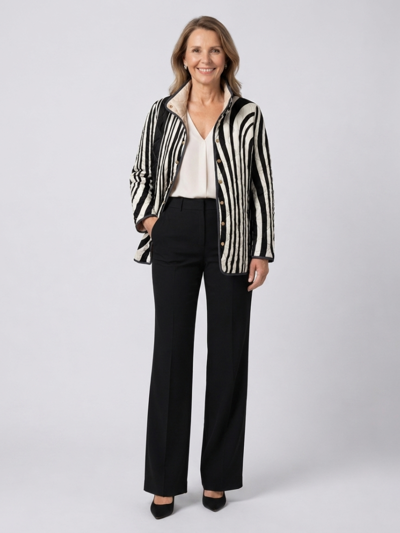 Edith | Zebra Swirl Quilted Jacket, colour Black/White