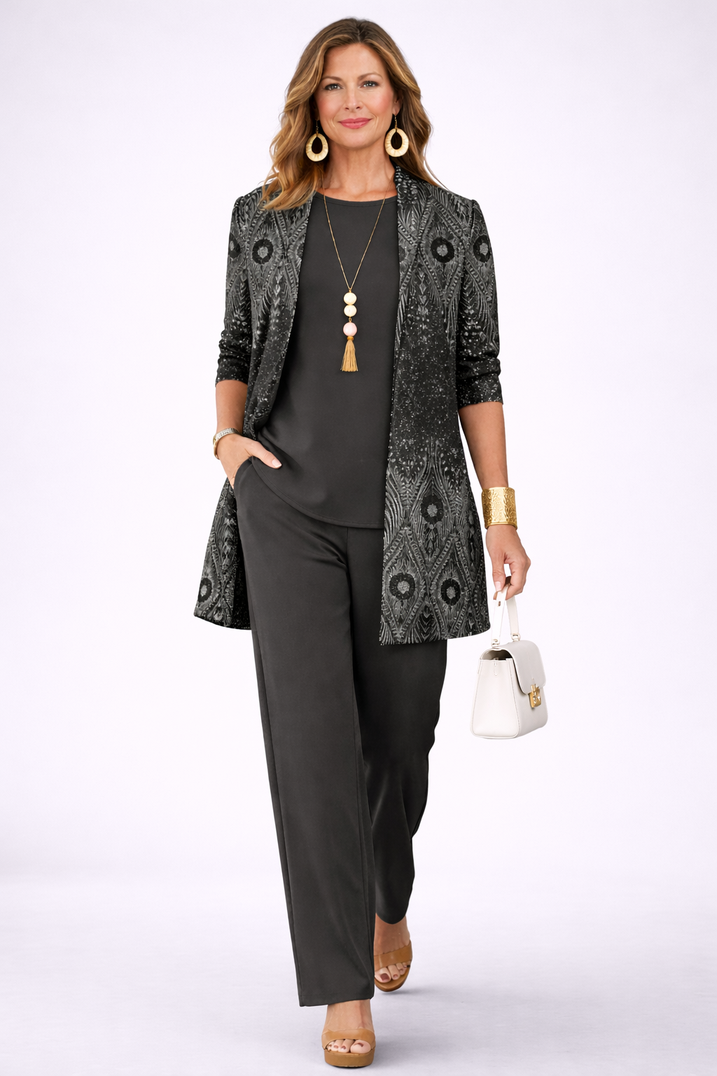 Effie | Black Ornate Print Three-Piece Set, colour Black