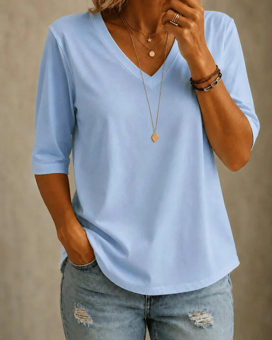 Ellen | Light Blue V-Neck Tee