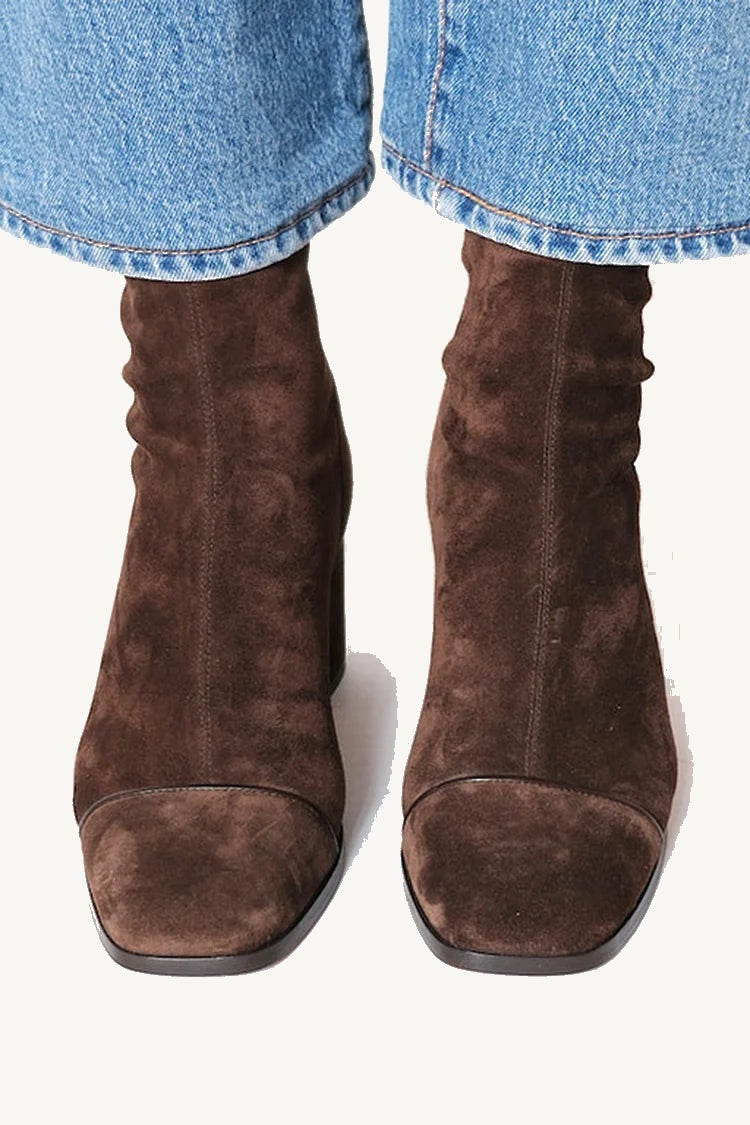 Erica | Square Toe Suede-Look Ankle Boots