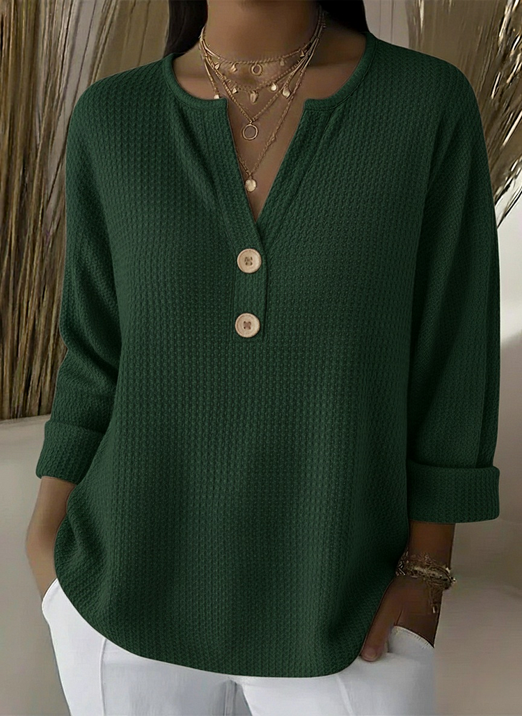 Esme | Waffle Henley Top, colour Green