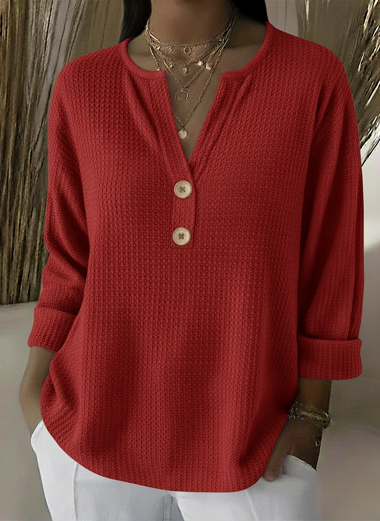 Esme | Waffle Henley Top, colour Red