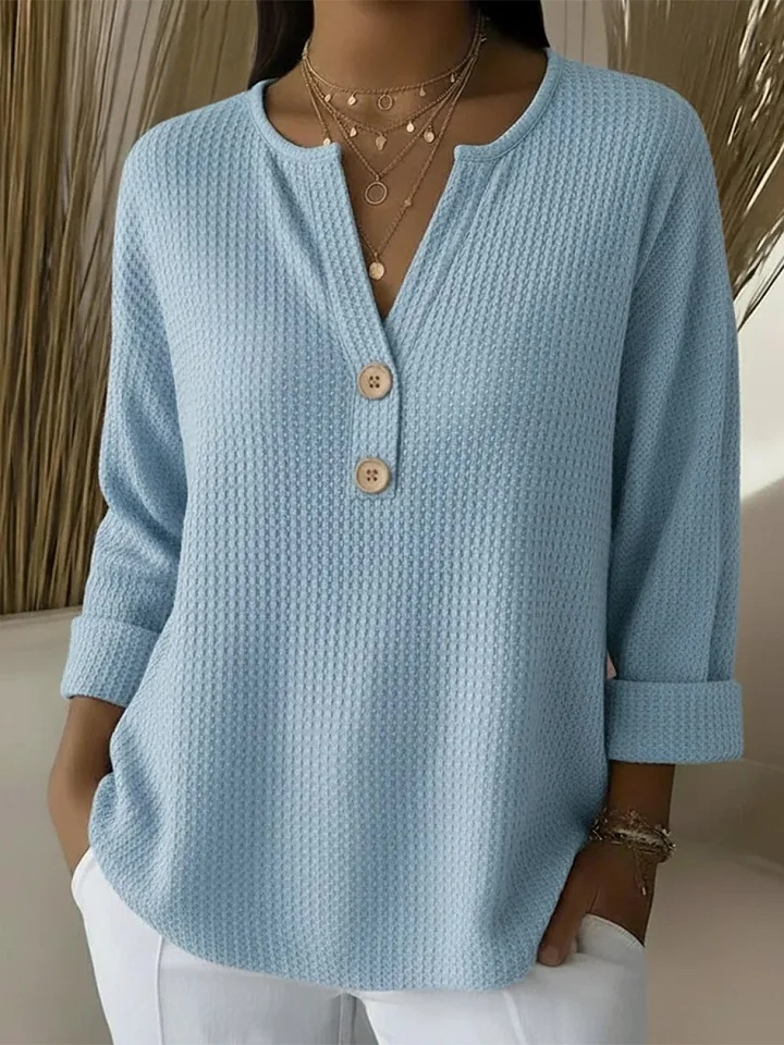 Esme | Waffle Henley Top, colour Sky Blue