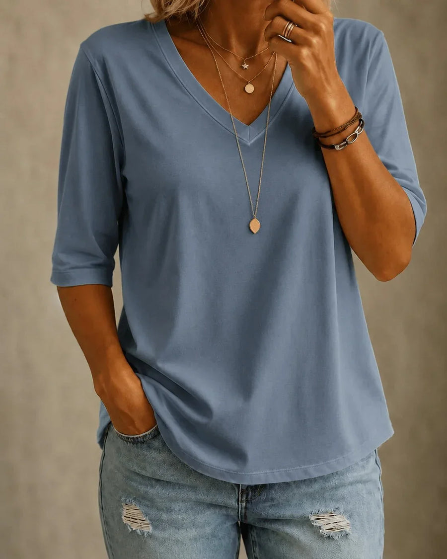 Esther | Dusty Blue V-Neck Tee