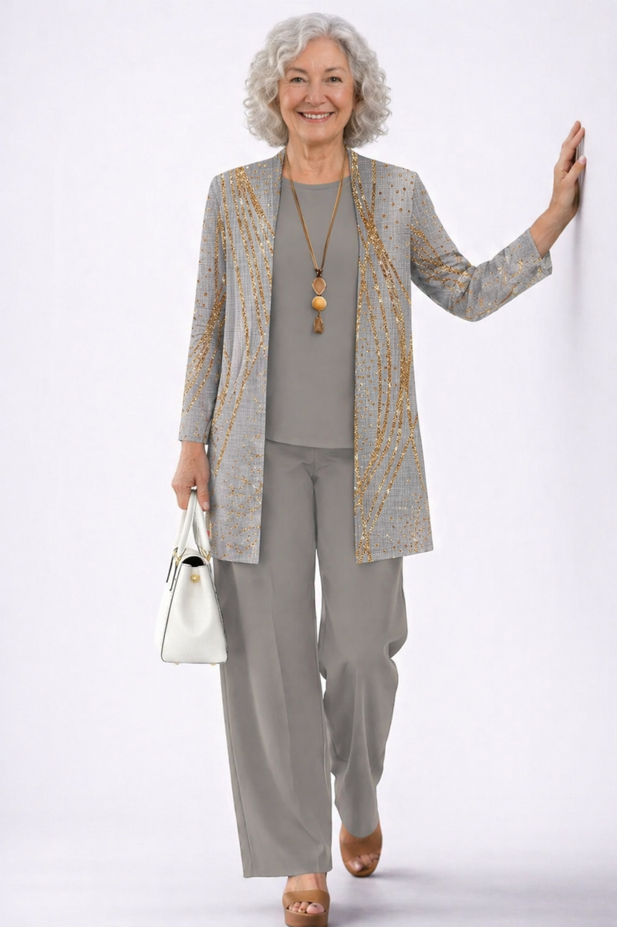Eunice | Grey and Gold Three-Piece Set