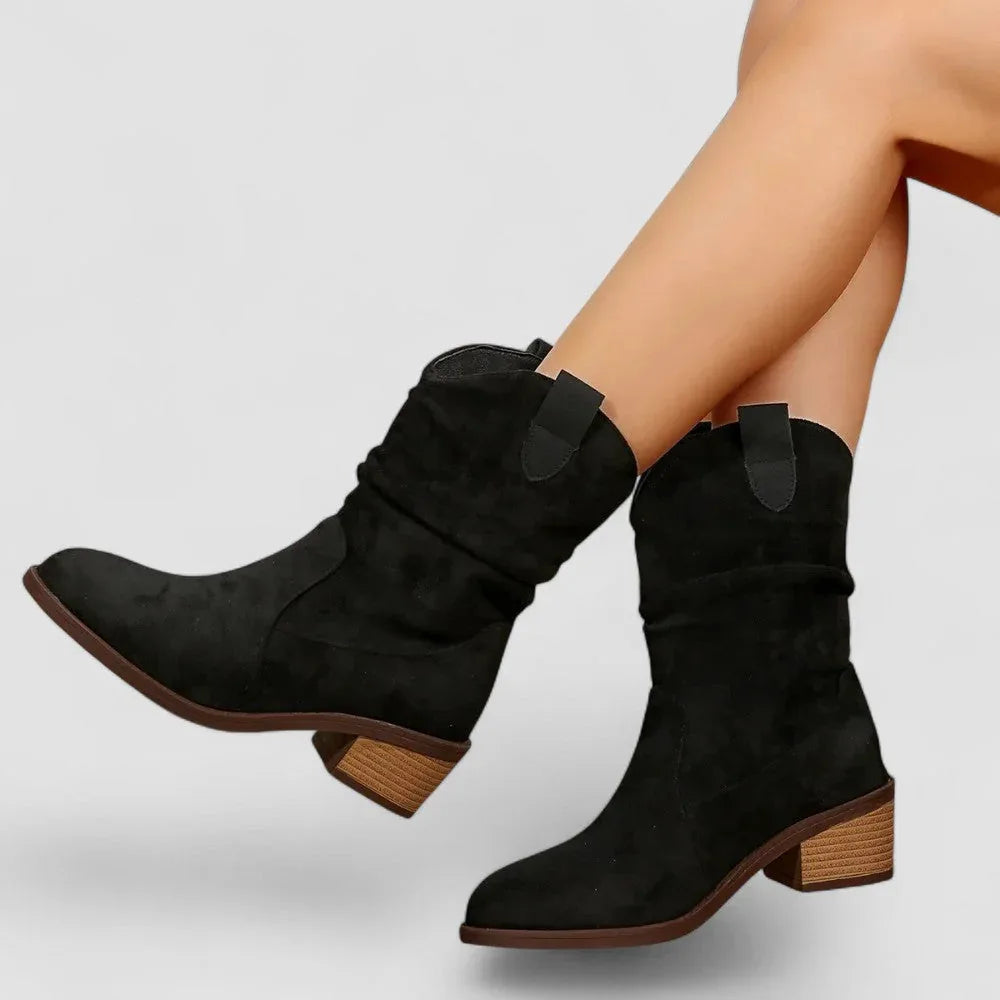 Fabienne | Slouch Suede-Look Western Ankle Boots, colour Black