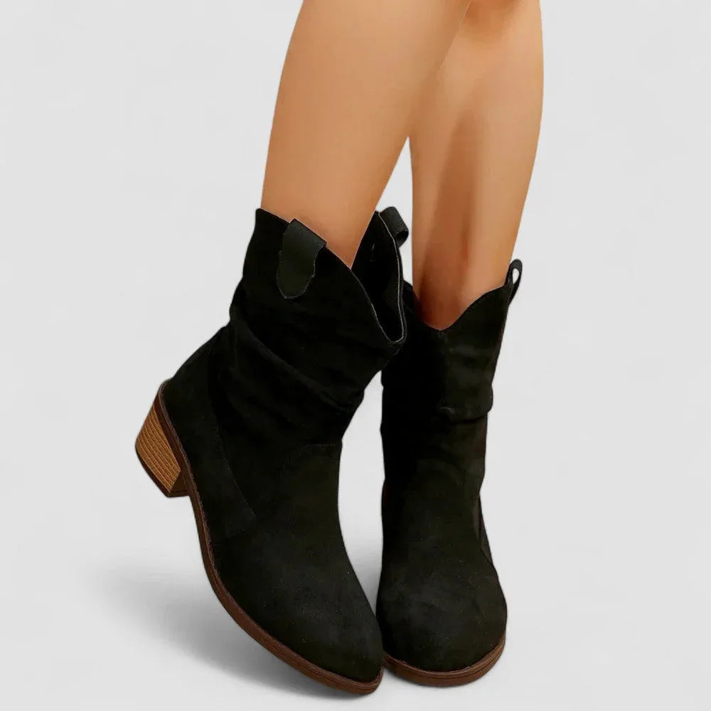 Fabienne | Slouch Suede-Look Western Ankle Boots, colour Black