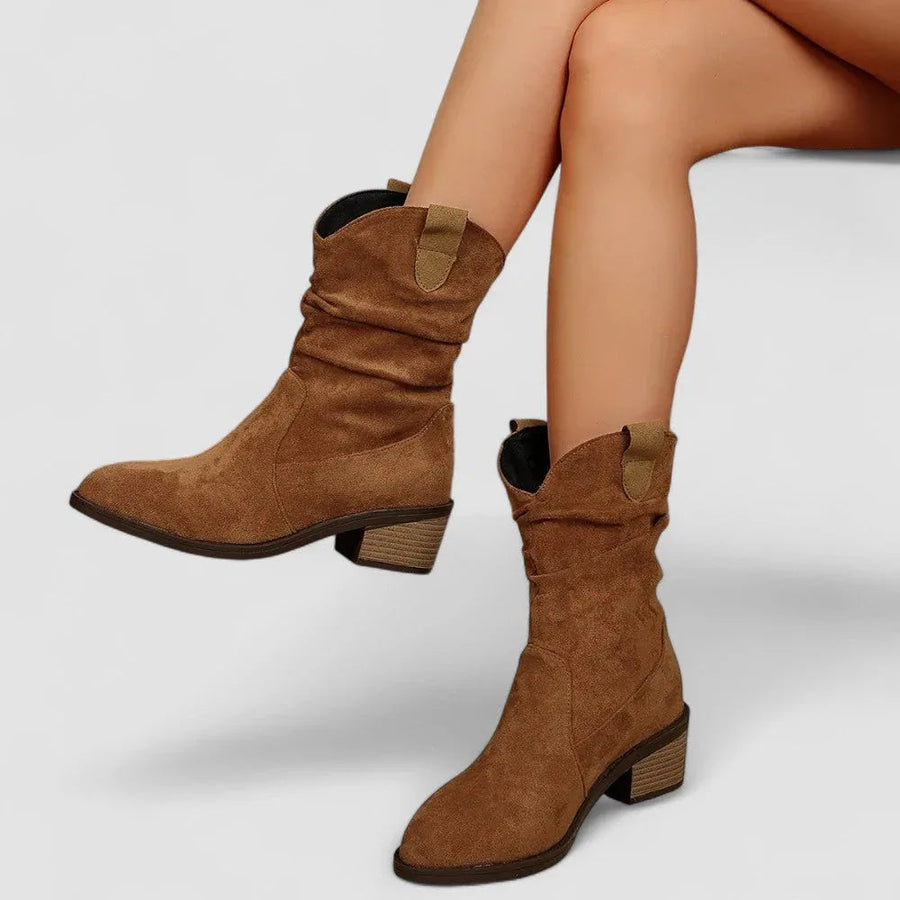 Fabienne | Slouch Suede-Look Western Ankle Boots