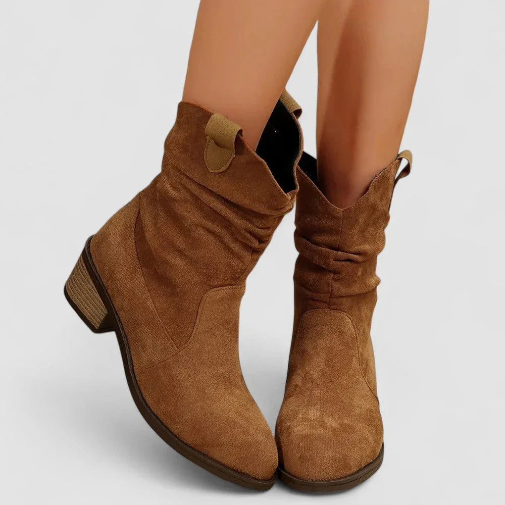 Fabienne | Slouch Suede-Look Western Ankle Boots, colour Brown