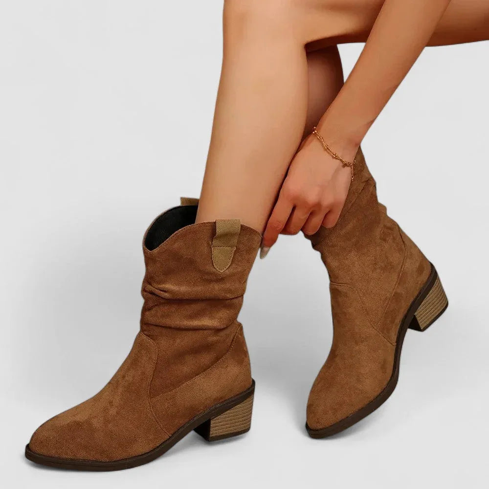 Fabienne | Slouch Suede-Look Western Ankle Boots, colour Brown