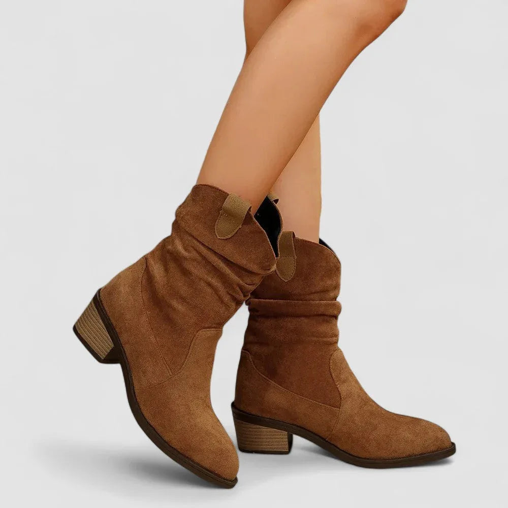 Fabienne | Slouch Suede-Look Western Ankle Boots, colour Brown