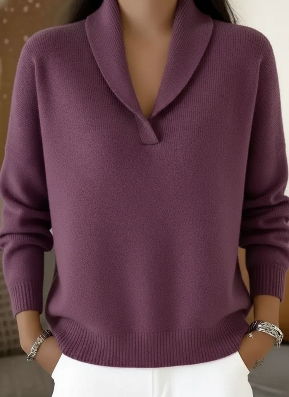 Felicity | Shawl Collar V-Neck Jumper, colour Purple