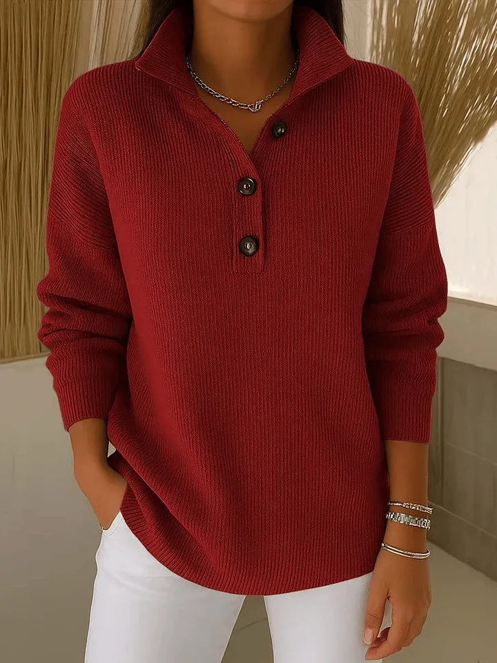 Ingrid | Ribbed Polo Jumper, colour Burgundy