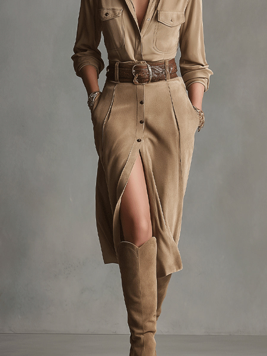 Gaynor | Camel Suede-Look Utility Shirt Dress, colour Camel