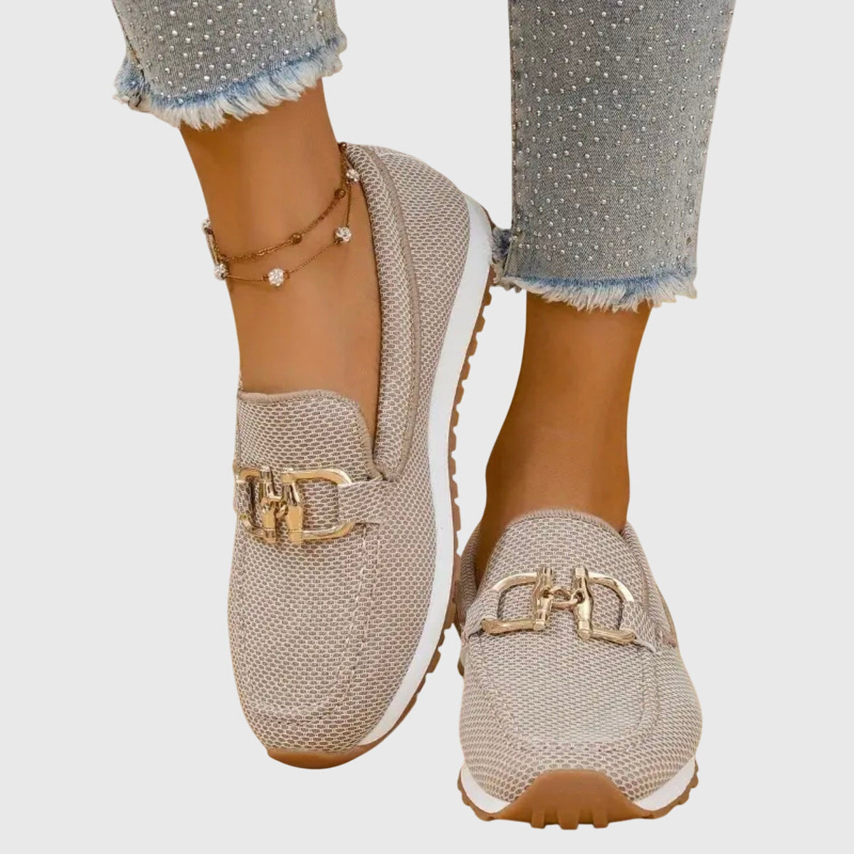 Gemma | Knit Buckle Loafer Trainers, colour Beige